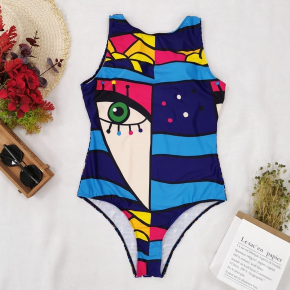 Women Swimsuit Abstract Painting Swimwear - Picture 2 of 2
